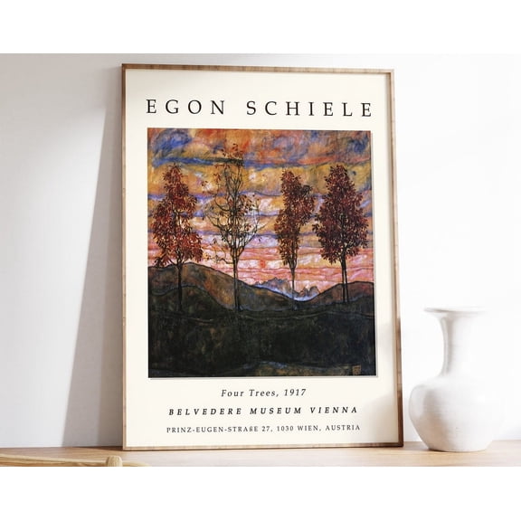 Egon Schiele Four Trees Exhibition Poster, Egon Schiele Art Print, Nature Print, Tree Poster, Wildlife Wall Art, Floral Decor Wall Art, Modern Wall Decor, 24x36 UNFRAMED