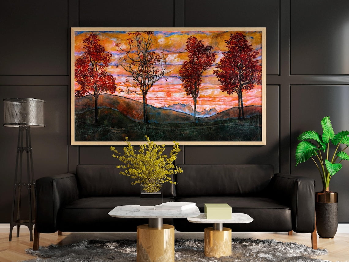 Tapisserie Murale Géante Egon Schiele - Quatre Arbres - Décoration - 100% Polyester