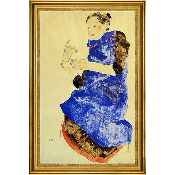Egon Schiele Girl in a Blue Apron - 16" x 24" Framed Premium Canvas Print
