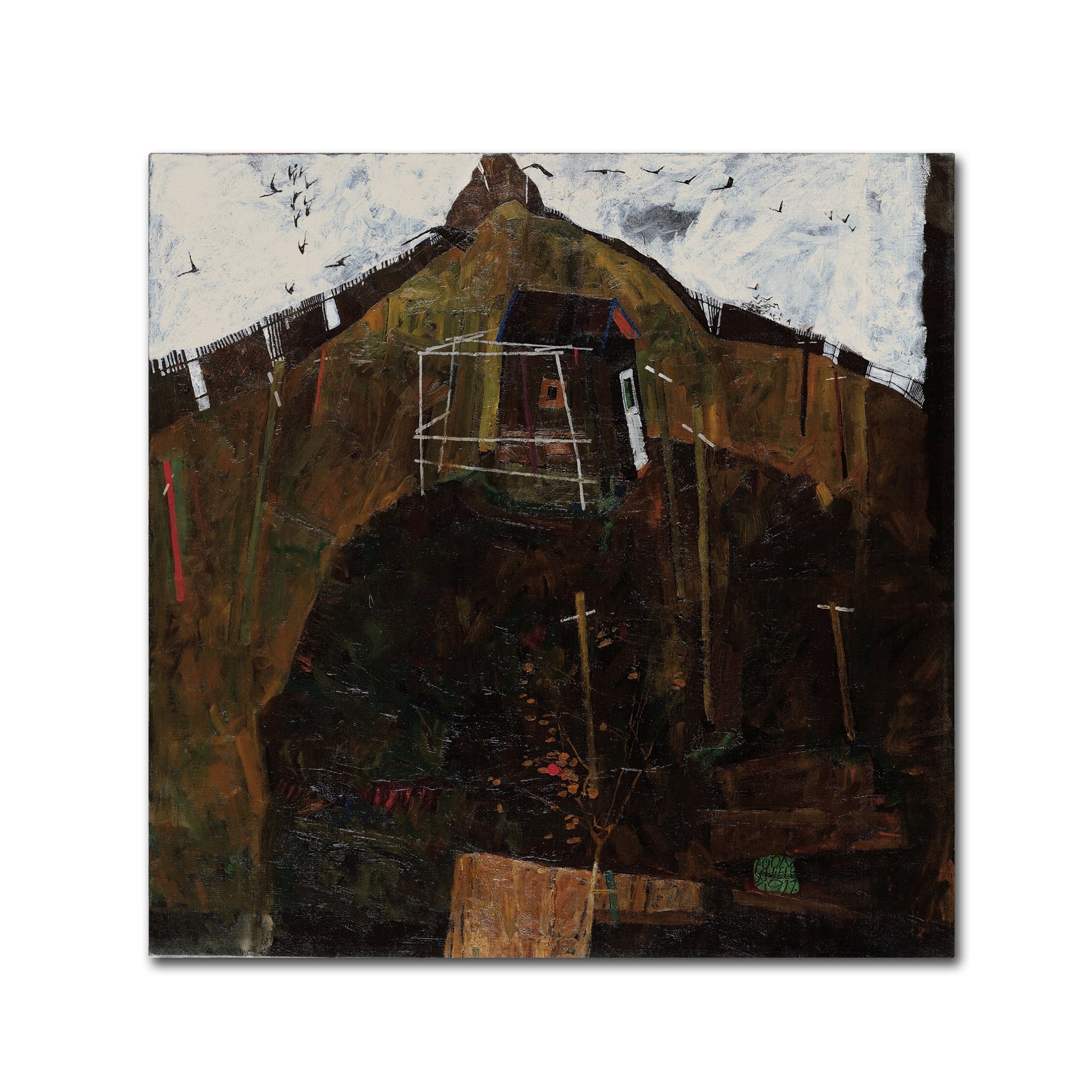 Egon Schiele 'Landscape With Ravens' Canvas Art