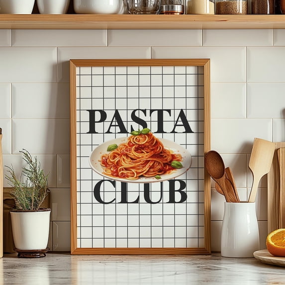 Pasta Club Kitchen Typography Poster, Unframed Size 8x12