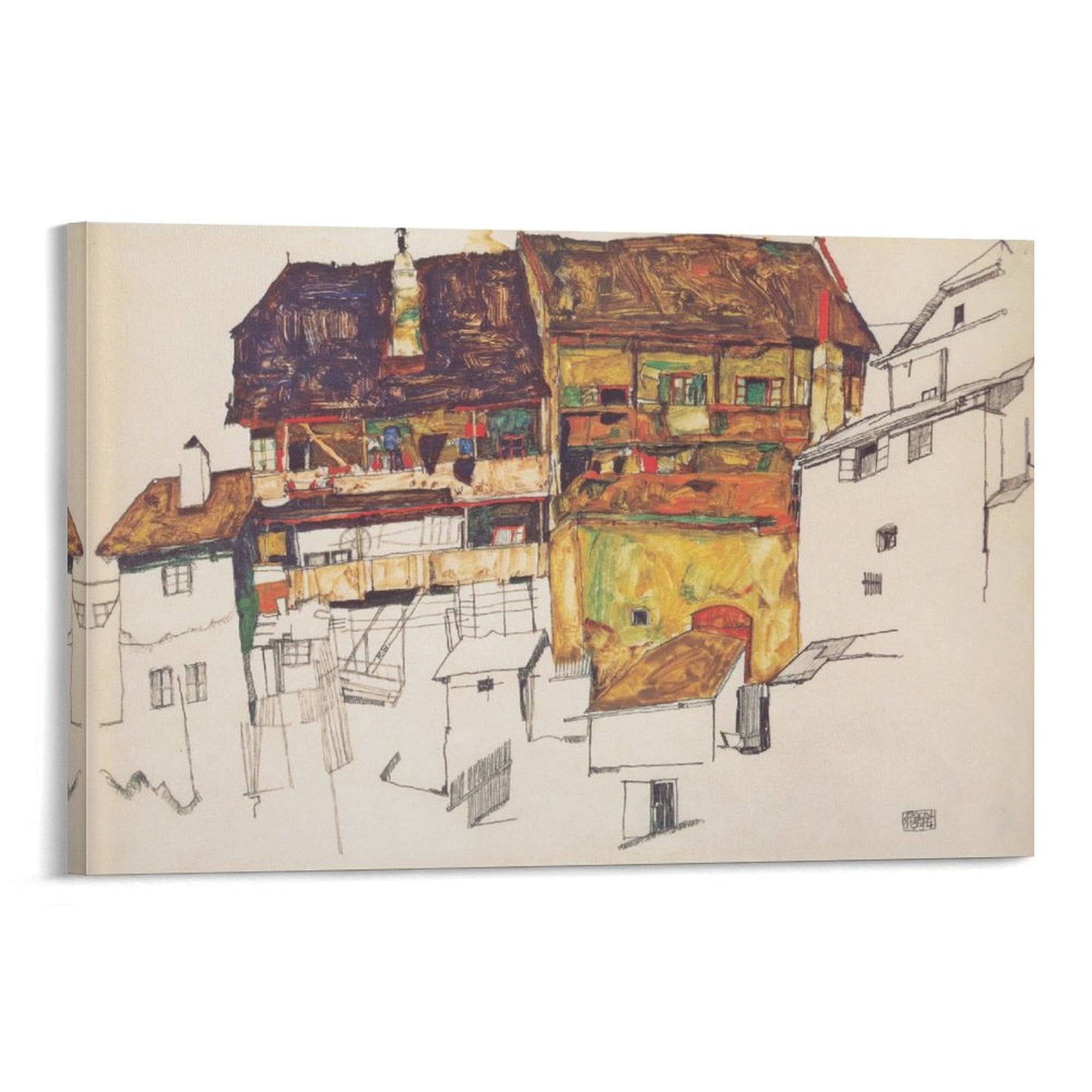 Tableau Sur Toile 'Krumau' De Schiele - Reproduction D'art Sur Châssis - Décoration Murale Artisanale Italienne