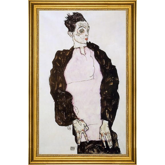 Egon Schiele Self Portrait in Lavender and Dark Suit  Standing - 16" x 24" Framed Premium Canvas Print