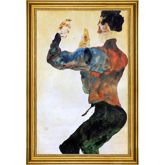 Egon Schiele Self Portrait with Raised Arms Back View - 16" x 24" Framed Premium Canvas Print