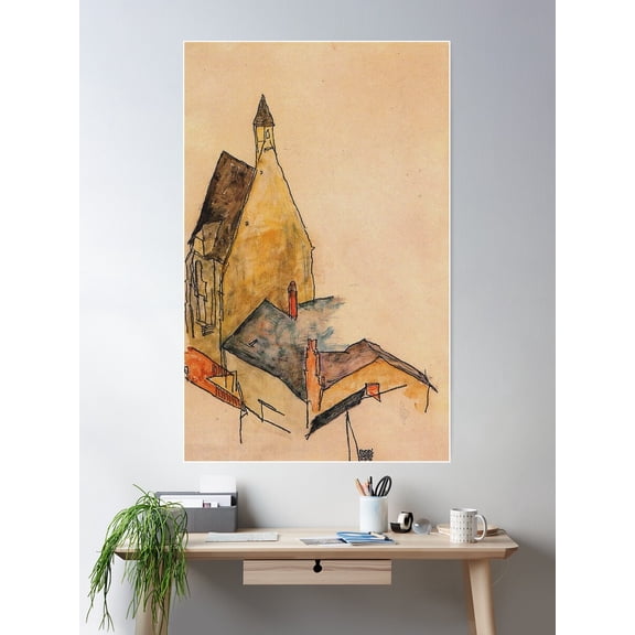 Egon Schiele - Spitalskirche Molding 1918 Poster Wall Art, Modern Wall Decor For Living Room Bedroom, 8x12 UNFRAMED