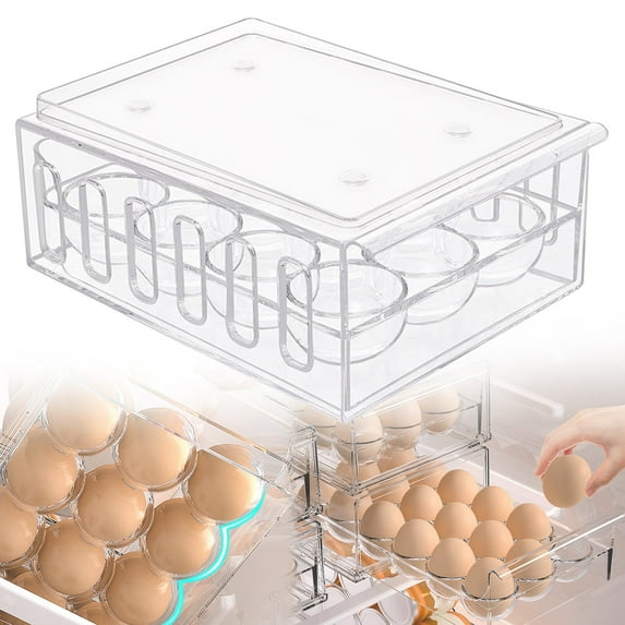 Egooesam Egg Container, Acrylic Egg Box Transparent, Stackable Egg Holder for Refrigerator Drawer Type, Egg Container for Refrigerator Fridge Organizer