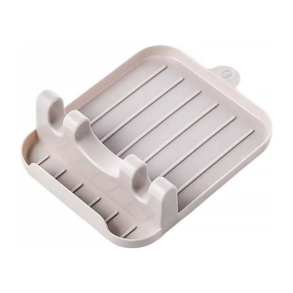 Egooesam Kitchen Essentials, Kitchen Gadgets, Spoon Rest with Drip Pad Heat Anti Slip PP Food Safty Spoon Rest Holder, Plastic Ladle Holder, Spatula Holder for Stove Top Spoons Ladles Tongs, White