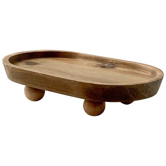 Egooesam Serving Wooden Tray, Acacia Wood Tray with Legs Rustic Serving Tray, Natural Oval Wooden Tray for Dessert Fruit Jewelry Display Desktop Decor for Home Kitchen