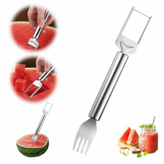 Egooesam 2025 New Upgrade Watermelon Cutter, 2-In-1 Stainless Steel Watermelon Fork Slicer, Watermelon Fork Slicer Cutter, Bbq, Camping, Easy Use Fruit Tool with Grip Handle
