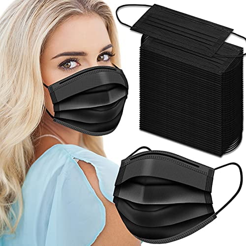 Egook Black Disposable Face Masks, 100 Pack Face Mask 3 Ply Disposable