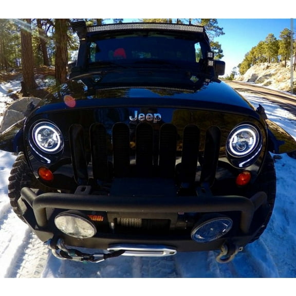 Egreaten Two 7" Round CREE LED Headlight Halo Ring Angel Eyes DRL Light Jeep Wrangler JK