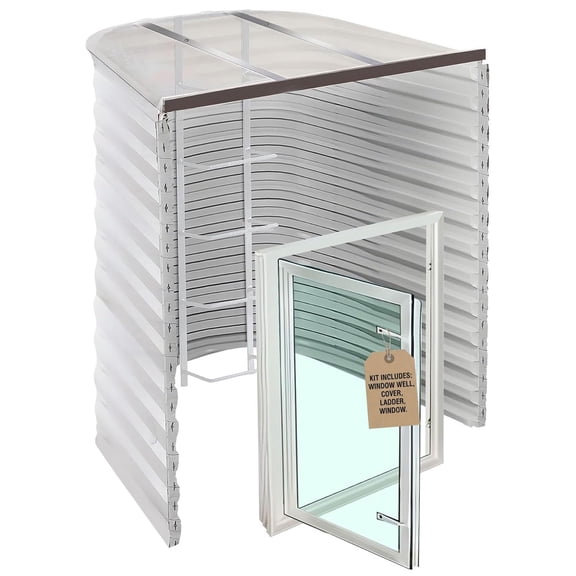 Egress Window Well Kit - Complete Basement Egress Window Kit - Includes Argon-Filled Basement Windows, Windows Well, Ladder and Wells Cover - White, 49"L x 36"W x 72"D