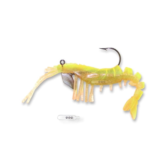 Egret Baits Vudu Rattle Shrimp 3.25" Softbait, 1/4oz, Chartreuse, 2 Count