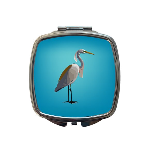Egret Heron Bird Profile Travel Makeup Handbag Purse Small Pocket Compact Mirror