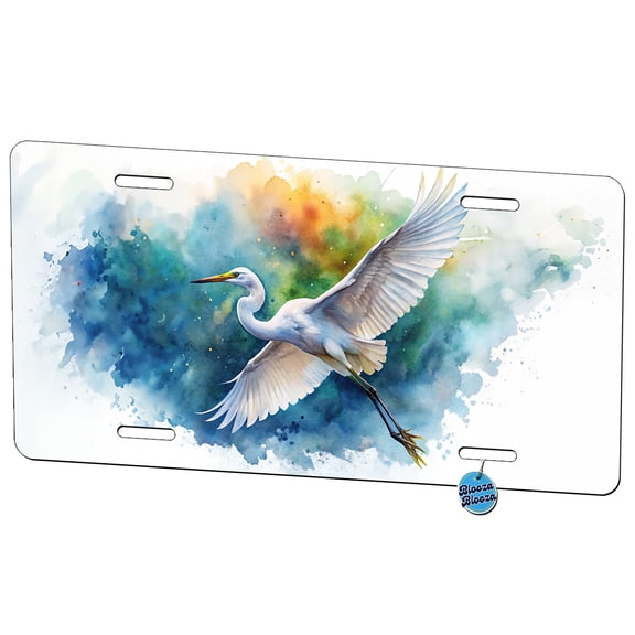 Egret In Flight Watercolor Metal Novelty License Plate