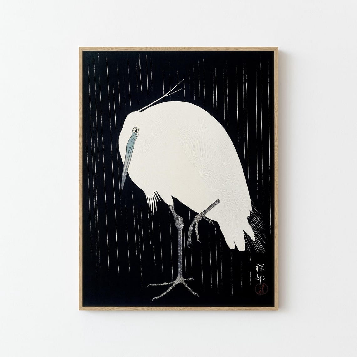 Egret In The Rain Japanese Wall Art Print, Cultural Living Room And ...