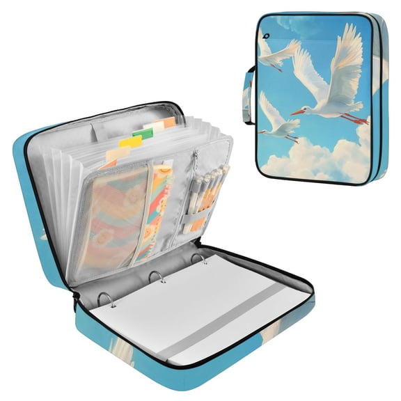 Egrets in The Sky Clouds Accordion File Organizer Expanding File Folder 3-Ring Binder Bag 500 Sheets A4 Size