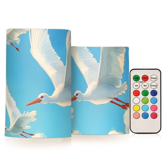 Egrets in The Sky Clouds Flickering Flameless Candles LED Tealight Battery Operated with Remote Set of 2 Holiday Decor Ornaments