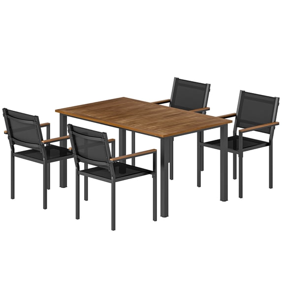 Egsiaanu 5-Piece Outdoor Dining Set, Steel and Acacia Wood Table with 4 ...