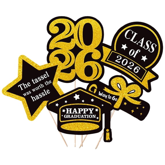 Eguiwyn 10PCS 2026 Graduation Centerpiece Sticks Congrats Grad Table Toppers for High School College Graduation Party Decorations Table Ornaments,Gold 31*18cm