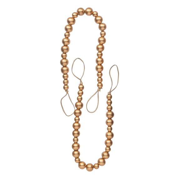 Eguiwyn 10pcs Natural Wood Bead Curtain Tie Backs, Farmhouse Boho Holdbacks for Drapes, Window Decor for Living Room Bedroom Office, Wooden Bead Curtain Tieback, Gold,55*2cm