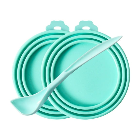 Eguiwyn 3-Piece Set Lake Blue Sealed Silicone Can Lid Sealed Silicone Can Lid Cat and Dog Food(2 Silicone Can Lids and 1 Silicone Spoon), Lake Blue