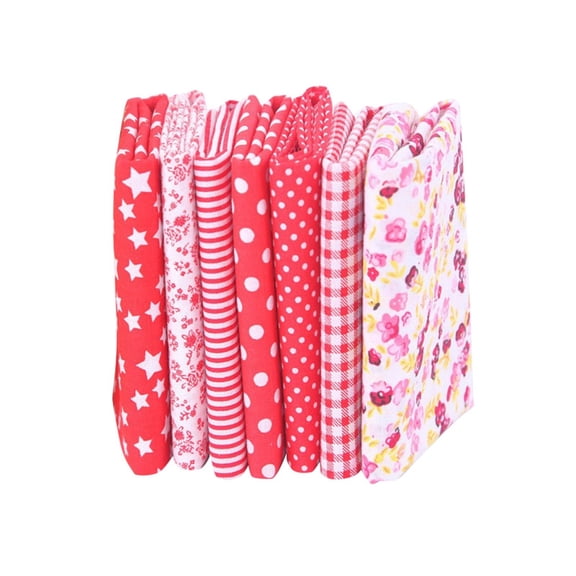Eguiwyn 7Pcs Cotton Crafts Fabric Bundle Patchwork Squares for Quilting Sewing DIY Projects, Premium Soft Fabric Scraps for Arts and Crafts, Durable 100% Cotton Materials, Red