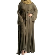 Eguiwyn Dresses for Women 2024 Womens Dresses Women's Muslim Abaya Long Sleeve Arab Dubai Abaya Modern Middle Prayer Band Eid Headscarf And Long Dress Army Green L