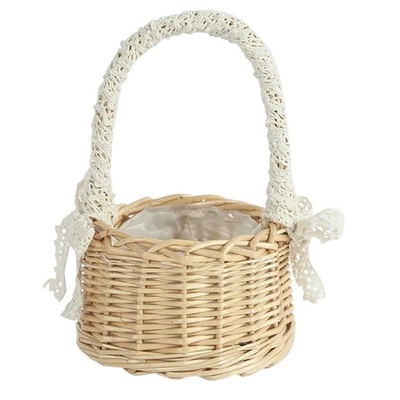 Eguiwyn Easter Decor, Wicker Rattan Flower Girl Basket with Bows,Handle Flower Basket, Flower Girl Basket Handmade Portable Basket | Basket Tassel | Wedding Holiday Decoration Storage Small Basket"