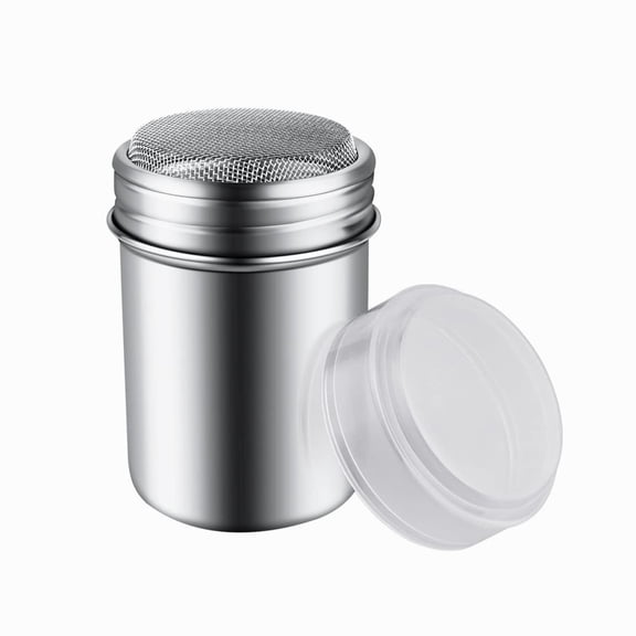 Eguiwyn Fine Mesh Stainless Steel Powder Dredger for Barista Coffee Decorating, Baking Icing Sugar Shaker, Cocoa, Flour Sprinkler with Storage Lid, Silver