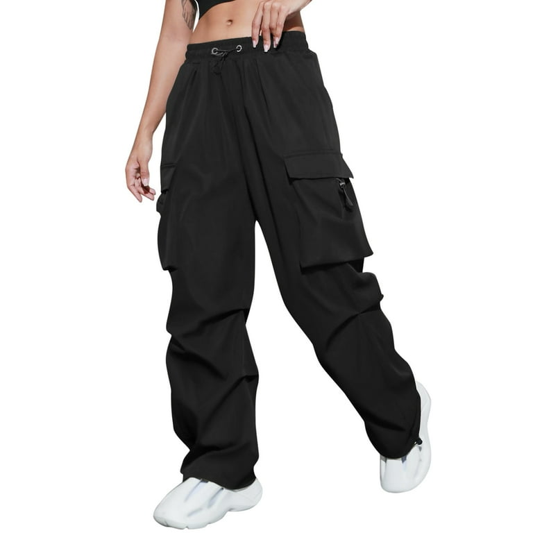 Eguiwyn Leggings for Women Cargo Pants Woman Relaxed Fit Baggy Clothes  Black Pants High Waist Zipper Slim Drawstring Waist with Pockets Loose Plus  Size Womans Parachute Pant Green Cargo Joggers Pants 