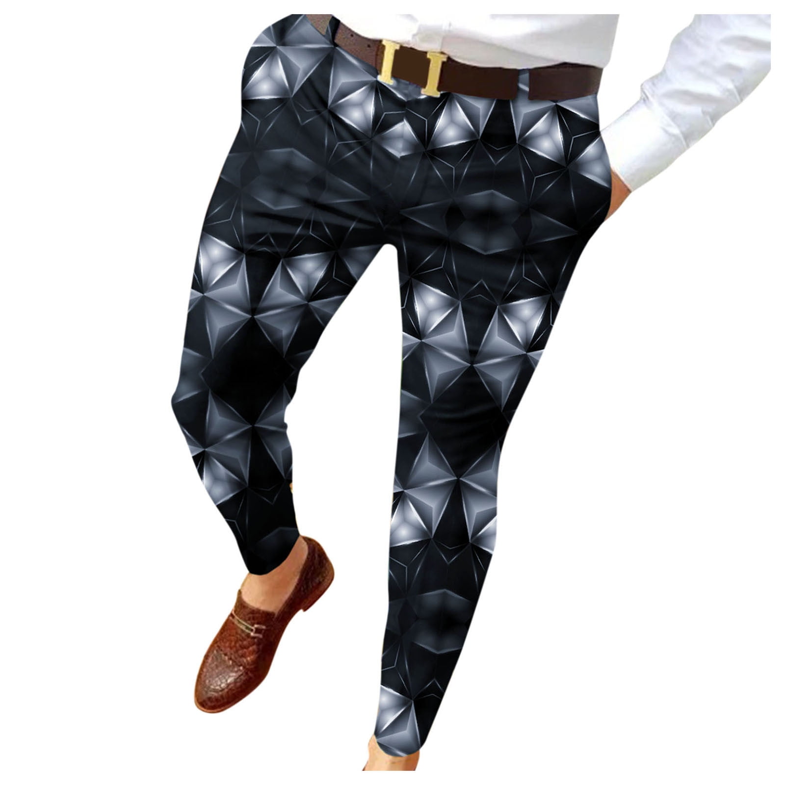 Eguiwyn Mens Sweatpants Slim Fit Print Zipper Button Trousers Suit