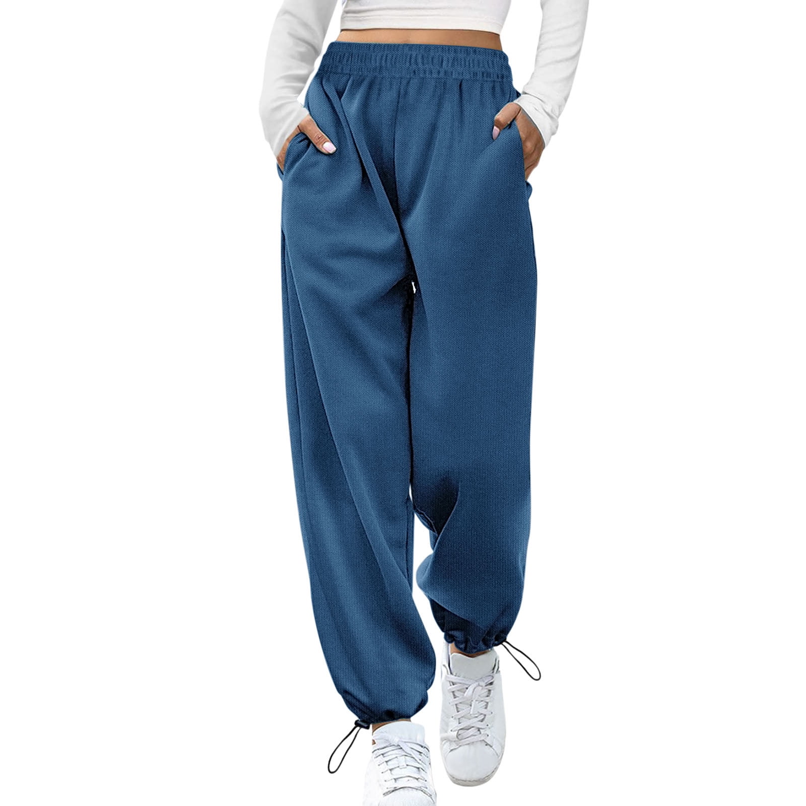 Womens Baggy Sweatpants Joggers Relaxed Fit pockets Oversized Streetwear  Blue 