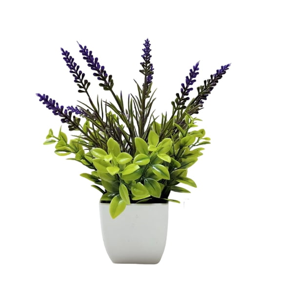 Eguiwyn Professional Small Artificial Potted Plants Decorative Faux Greenery in White Plastic Pots for Home Indoor Outdoor Tabletop Office Decor,Lavender 23*12cm