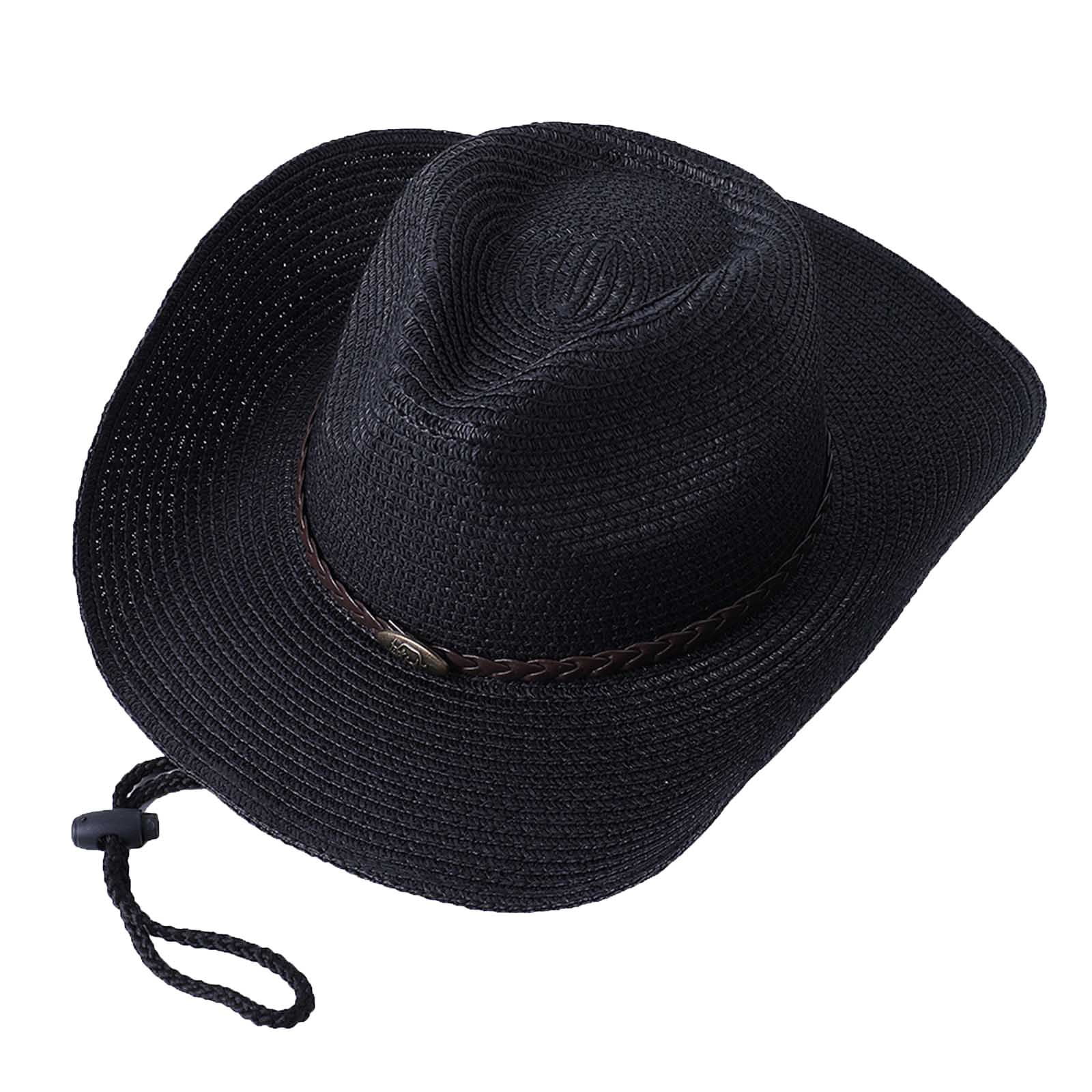 Eguiwyn Promotion Sale, Cowboy Hat Unisex Solid Ribbon Cowboy Straw Hat 