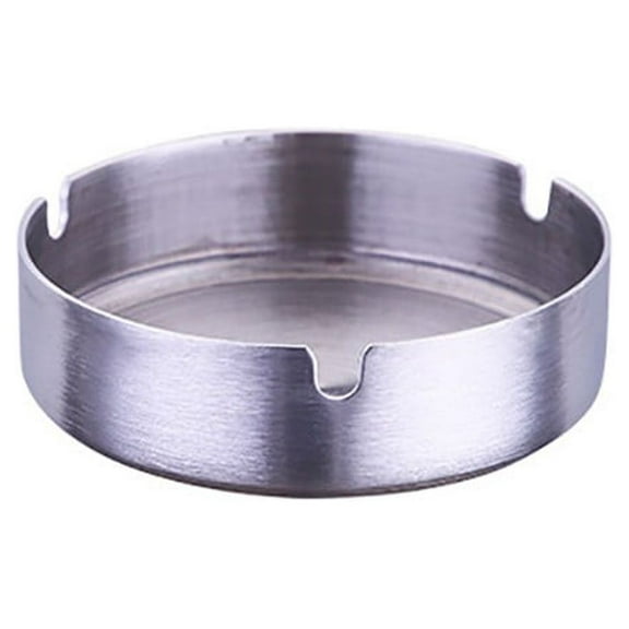 Eguiwyn Stainless Steel Ashtray Stainless Steel High Temperature Resistant Drop Resistant Round Design Ashtray Silver