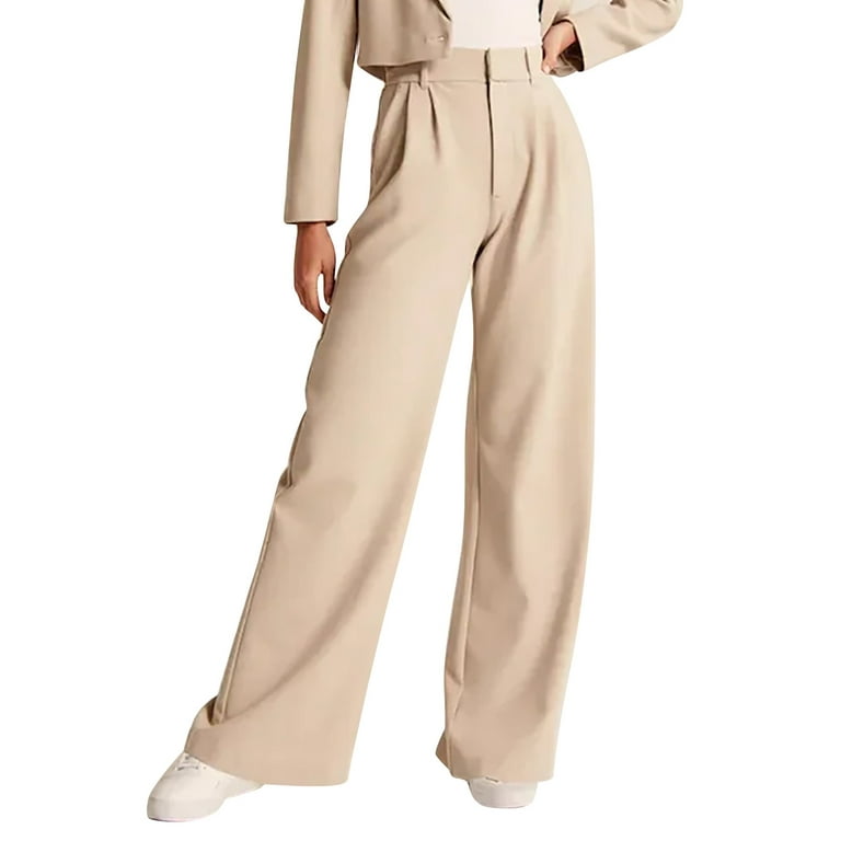 Eguiwyn Womens Casual Wide Leg Dress Pants High Waist Tailored Button Down  Trousers With Pockets