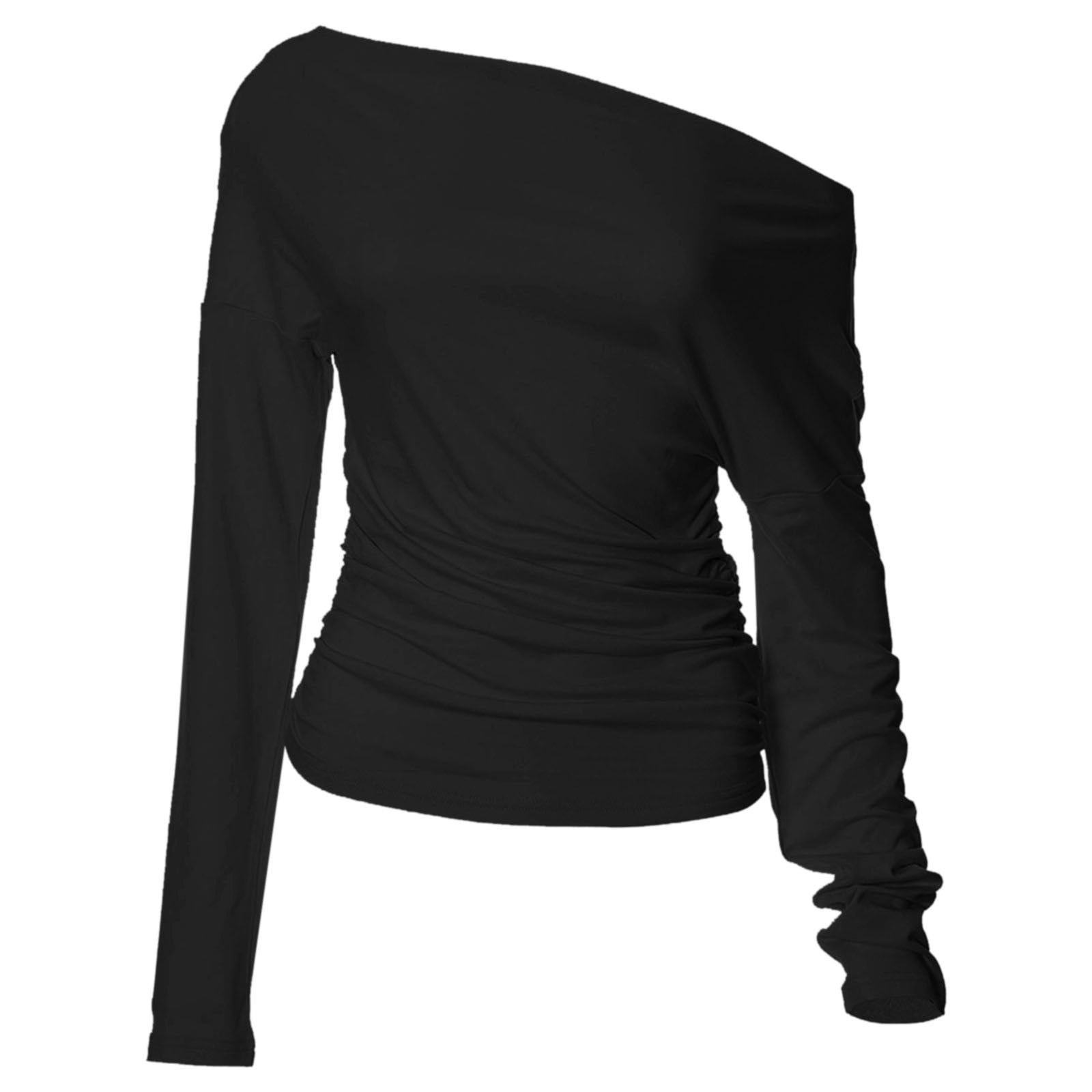 Eguiwyn Womens Tops Women Off The Shoulder Tight Long Sleeve Crop Top