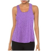 Eguiwyn Womens Tops Women Workout Tops Mesh Racerback Tank Yoga Shirts Gym Clothes Purple M