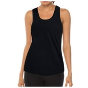 Eguiwyn Womens Tops Women's Workout O-Neck Sleeveless Breathable Backless Tank Yoga Tops Black M