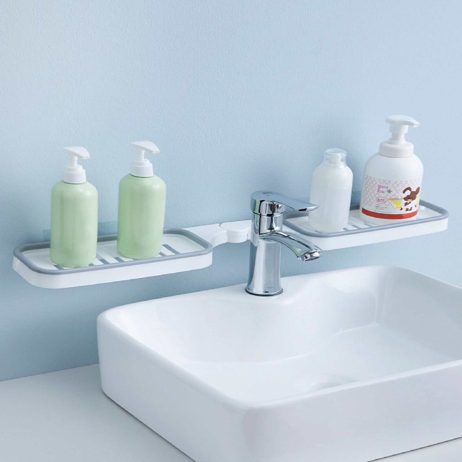 Eguiwyn over The Sink Shelf Dual Purpose Wall Mounted Hand Washing Shelf Storage Rack Foldable Corner Sink Bathroom Products Sink Shelf A one Size