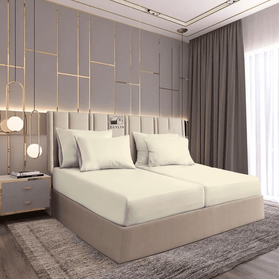 Egylin 800 TC 100% Egyptian Cotton 5 Pieces Split Sheets Sets for Adjustable beds Sheet Fits Upto 15" Deep Pocket , 1 Flat Sheet 2 Fitted Sheet and 2 Pillowcase ( Ivory , Queen )