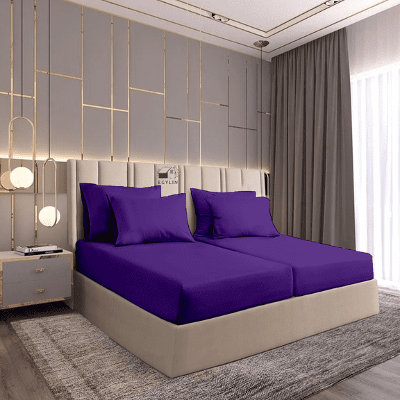 Egylin 800 TC 100% Egyptian Cotton 5 Pieces Split Sheets Sets for Adjustable beds Sheet Fits Upto 21" Deep Pocket , 1 Flat Sheet 2 Fitted Sheet and 2 Pillowcase ( Purple , King )