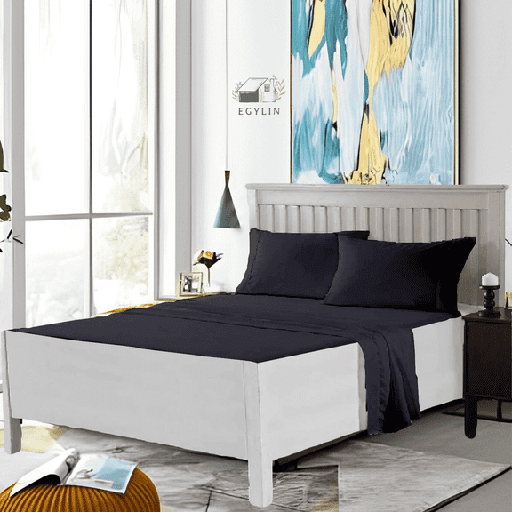 Egylin 800 Thread Count 100% Egyptian Cotton Waterbed Sheets Set 4Pc Set Attached with Fitted Sheet 14" Deep Pocket Attached Waterbed Sheet (Dark Gray , Queen)