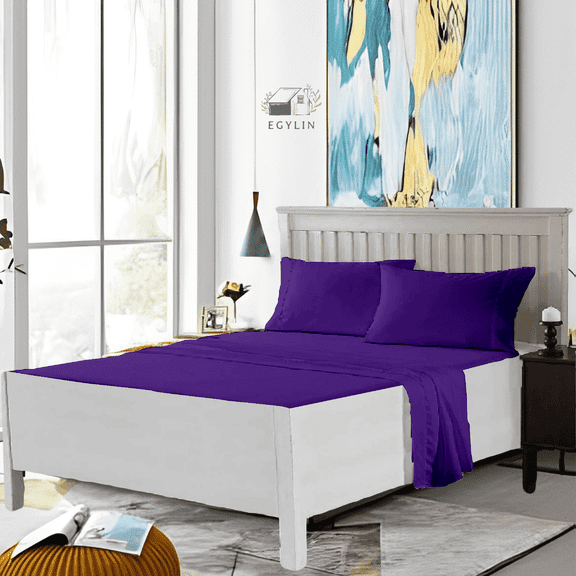 Egylin 800 Thread Count 100% Egyptian Cotton Waterbed Sheets Set 4Pc Set Attached with Fitted Sheet 14" Deep Pocket Attached Waterbed Sheet (Purple , Califronia King)