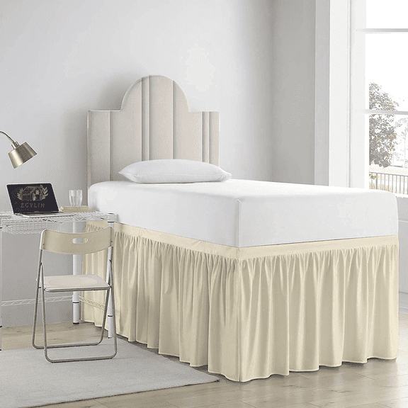 Egylin Dorm Room Bed Skirt 800TC Egyptian Cotton - Ruffled Style Dorm Sized - Egyptian Cotton Bed Skirts Tailored ( Twin XL/ 30" drop , Ivory)