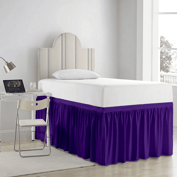 Egylin Dorm Room Bed Skirt 800TC Egyptian Cotton - Ruffled Style Dorm Sized - Egyptian Cotton Bed Skirts Tailored ( Twin XL/ 50" drop , Purple)