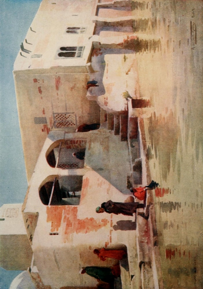 Egypt 1903 A waterside Mosque at Menzala Canvas Art - Robert Talbot Kelly (24 x 36)