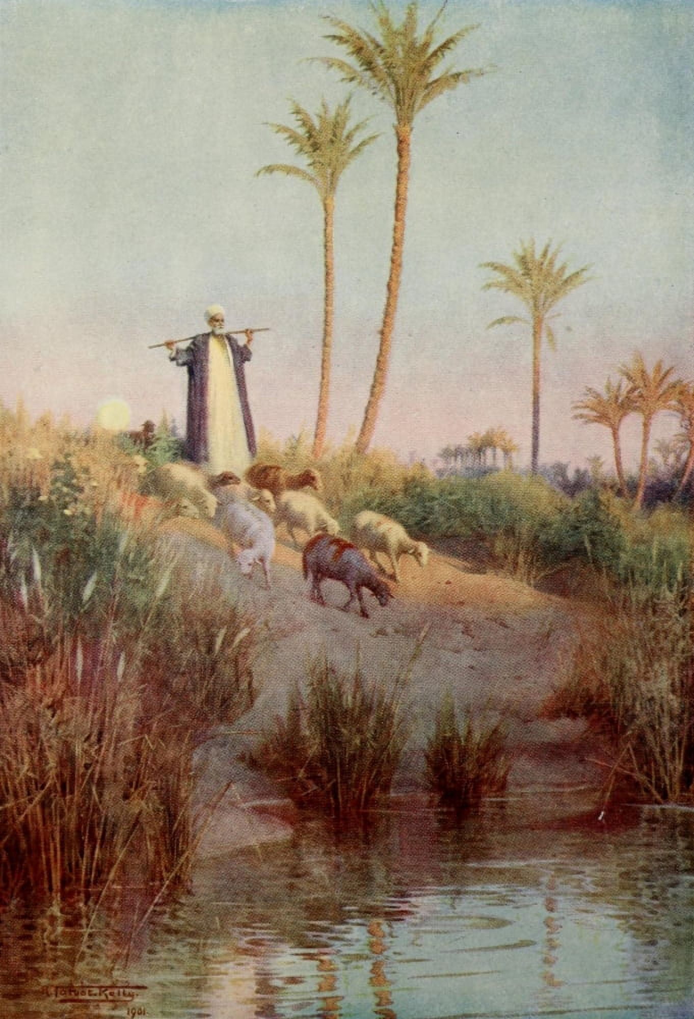 Egypt 1903 By still waters Canvas Art - Robert Talbot Kelly (24 x 36)