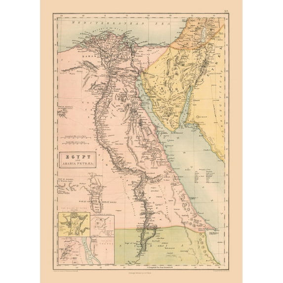 Historic Map - Egypt - Black 1867 - 23 x 32.13 - Vintage Wall Art